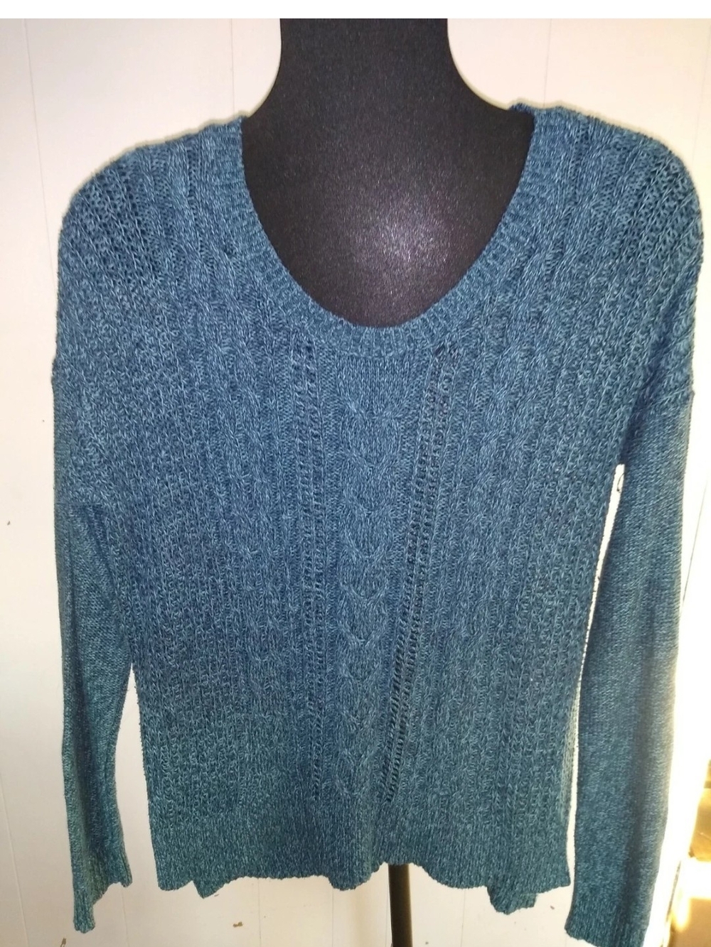 Prince & Fox Teal Cable Knit Scoop Neck Sweater